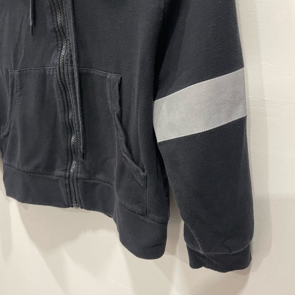 Norma Kamali Black Full-Zip Hooded Sweatshirt with Silver Stripe Size Small - Picture 3 of 6